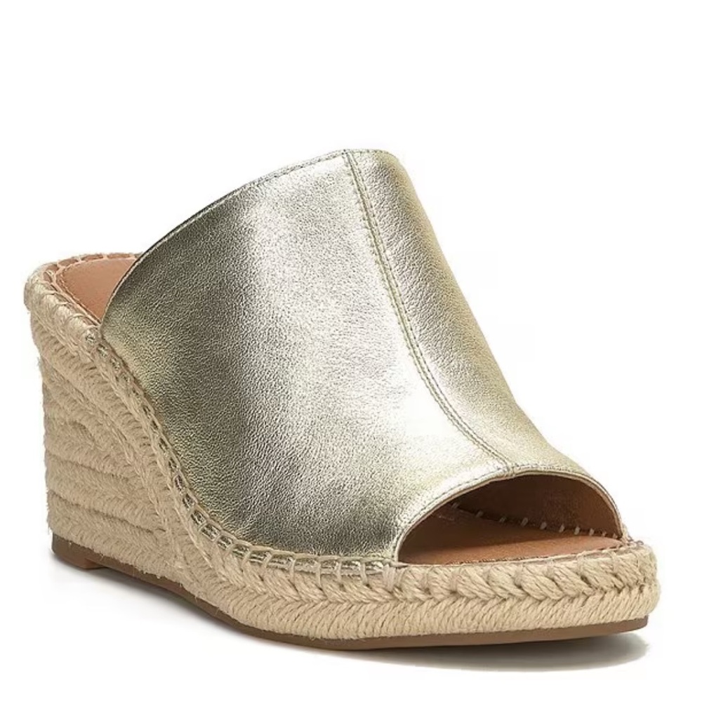 Size 12 Lucky Brand Cabriah Metallic Leather Espadrille Wedge Sandals